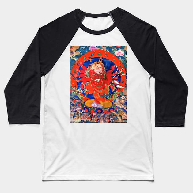 Red Jhambala Tibetan Buddhist Thangka Art Baseball T-Shirt by TammyWinandArt